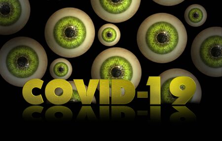 Covid 19 3d text with human eyesの写真素材