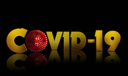 3d text Covid 19 on blackの写真素材