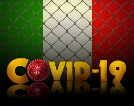 Italy flag with 3d text covid-19の写真素材