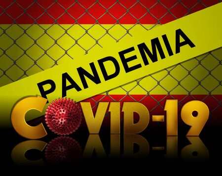 Spain flag with 3d text covid-19の写真素材