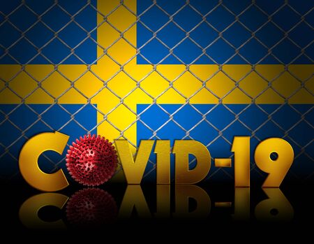 Sweden flag with 3d text covid-19の写真素材