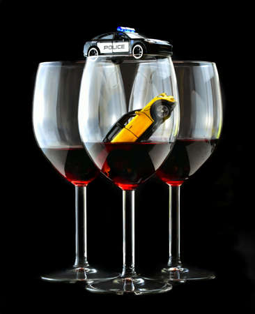 wine glasses with police carの写真素材