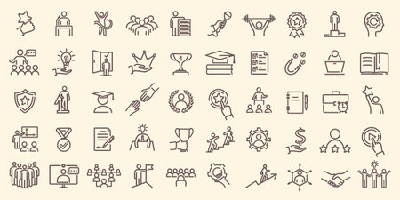Skills, leadership empowerment development and leader qualities outline icons. Infographics design elements. Big set of flat vector icons, signs and symbols.のイラスト素材