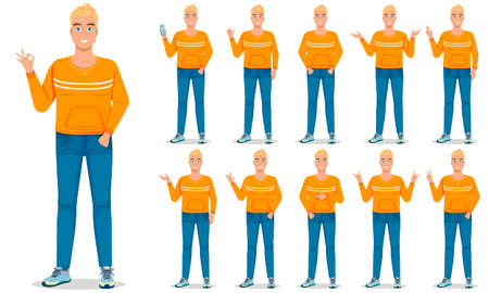 Large set of hand gestures by a young manのイラスト素材