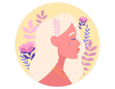 Depressed woman concept. Sadness, tears, resentment, emotional experience. Bright abstract picture. Victim of violence, unhappy. Cartoon flat vector illustration isolated on white backgroundのイラスト素材