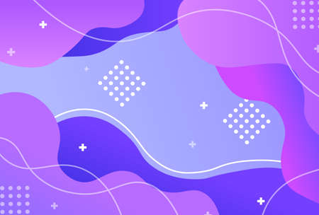 Abstract colorful background. Modern horizontal banner with lines, waves and various symbols. Gradient design element for social networks and websites. Cartoon realistic flat vector illustrationのイラスト素材