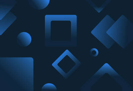Abstract background concept. Simple shapes, modern style, minimalistic images. Wallpaper for phones, arrows, squares, circles. Dark blue patterns, design for poster. Cartoon flat vector illustrationのイラスト素材