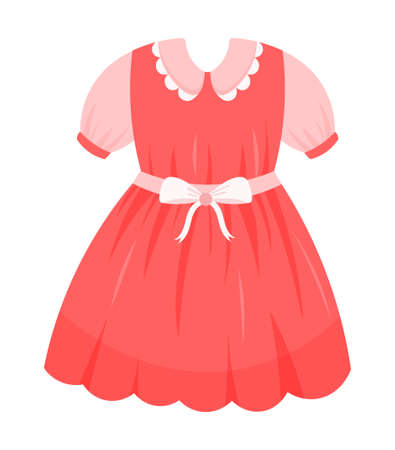 Red dress icon. Outfit for little princess, stylish and fashionable clothes. Social media graphic elements.  for atelier departments. Formal wear for kids. Cartoon flat vector illustrationのイラスト素材