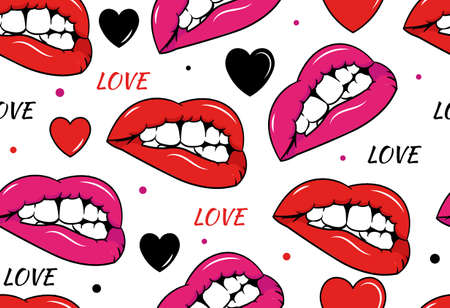 Red lips seamless pattern. Repeating image for printing on fabric. Stylish wrapping paper for...