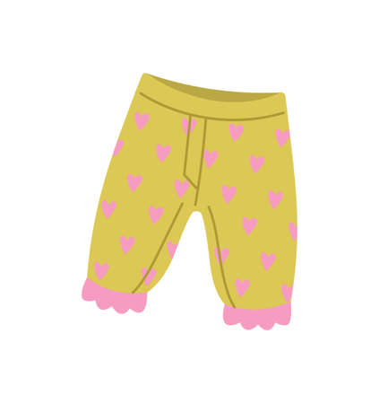 Green pants with hearts. Bright pictures and patterns on clothes. Stickers for social networks. Advertising for childrens clothing store. Cartoon flat vector illustration isolated on white backgroundのイラスト素材