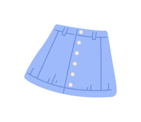 Blue jeans skirts. Childrens clothing for summer or spring sticker. Womens style and fashion. Casual outfit for going to school. Cartoon flat vector illustration isolated on white backgroundのイラスト素材