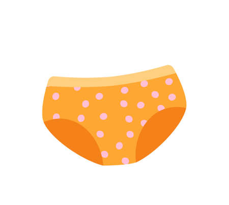 Orange girl sleeps. Underwear with polka dots. Beauty and hygiene. Textiles and natural materials. Icons for online kids clothing store. Cartoon flat vector illustration isolated on white backgroundのイラスト素材