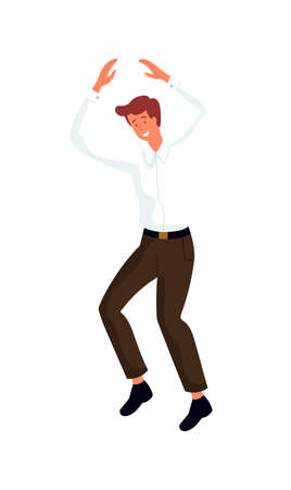 Man in suit. Businessman or aspiring entrepreneur celebrating success. Company fulfilled its goals, successful employee and leadership. Cartoon flat vector illustration isolated on white backgroundのイラスト素材