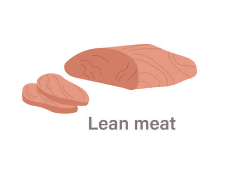 Thyroid nutrition infographic element. Delicious lean meat. Poster with beef or chicken tenderloin. Good foods for thyroid gland. Cartoon flat vector illustration isolated on white backgroundのイラスト素材