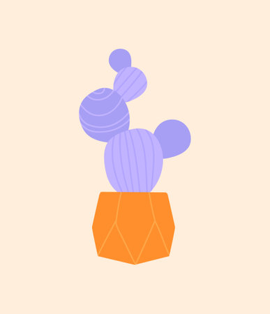 Beautiful Houseplant concept. Colorful poster with bright round cactus with appendages in orange polygonal pot. Organic design element for printing on paper. Cartoon flat vector illustrationのイラスト素材