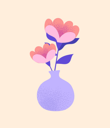 Beautiful Houseplant concept. Colorful poster with bright blooming flowers in round blue vase with water. Organic design element for decorating walls in apartment. Cartoon flat vector illustrationのイラスト素材