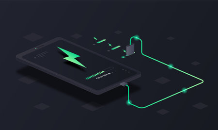 Smartphone charging station. Phone connected to socket, energy and device preparation for use....