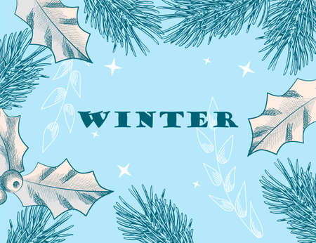 Winter blue background. Ice and frost. New Years and Merry Christmas. Advertising poster or banner....