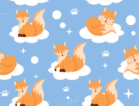 Seamless pattern with foxes. Repeating image for printing on wrapping paper. Winter holidays, new...