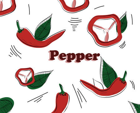 Peper seamless pattern. Repeating their image for printing on bed linen or tablecloths. Fresh, organic and natural vegetables. Spicy taste and bright symbol. Cartoon flat vector illustrationのイラスト素材