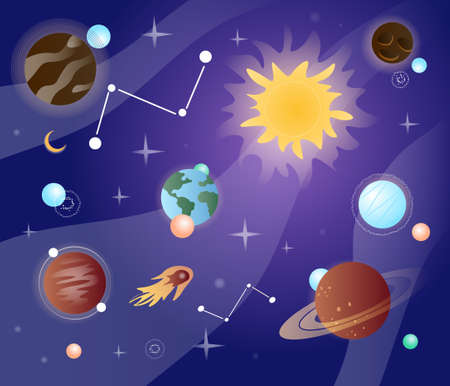 Planets, stars and sun. Concept of space, galaxies, universe and solar system. Travel, futuristic...