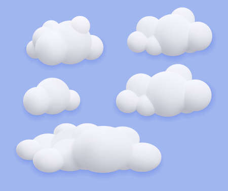 White 3d clouds. Background for text, stylish design for greeting and invitation cards. Heaven and dreams, heaven. Spring or summer season, presentation. Cartoon isometric vector illustrationのイラスト素材