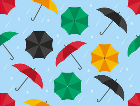 Umbrellas seamless pattern. Repeating image for printing on gift wrapping paper. Autumn season and...