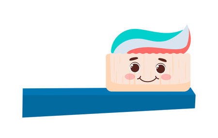Toothbrush with toothpaste character. Products for hygiene and oral care. Mascots for dentist and pediatrician. Template and mock up. Cartoon flat vector illustration isolated on white backgroundのイラスト素材