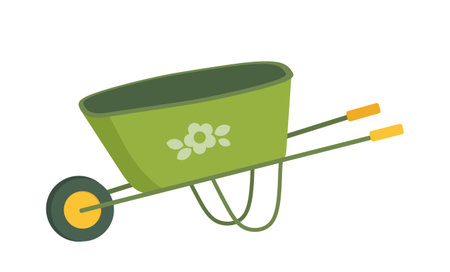 Gardening cart concept. Icon for website. Inventory for transport of trees, plants and land on farm and in agriculture, village. Solid and ground, stones transport. Cartoon flat vector illustrationのイラスト素材