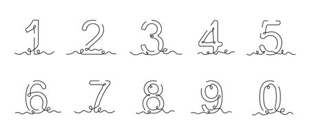 Linear numbers set. Stickers for social networks and messengers. Math and algebra, calculations. Outline lineart symbols and signs. Lineart flat vector collection isolated on white backgroundのイラスト素材