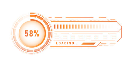 Sci fi loading bar. UI and UX design for mobile applications and programs. Progress and process, upload and dowload. Circle and line. Interface for website. Flat vector illustrationのイラスト素材
