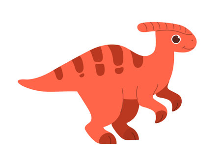 Cute red dinosaur. Tall dino and andorable prehistoric animal, BC era. Fauna and wild life. Cute character, reptile. Cartoon flat vector illustration isolated on white backgroundのイラスト素材