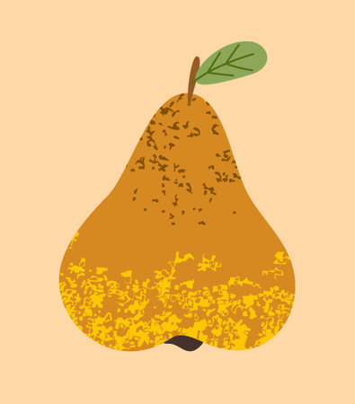 Juicy pear sticker. Mid Autumn Vegetable Festival. Harvest season in October. Sweet organic ripe fruit with vitamins for cooking. Healthly food. Hand drawn cartoon flat vector illustrationのイラスト素材