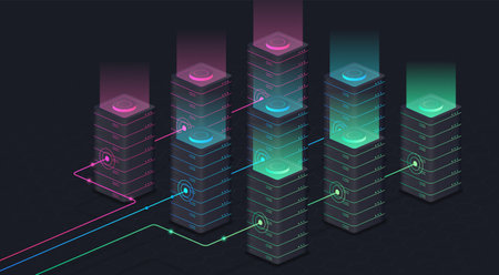 Database dark concept. Servers and modern technologies, Internet and wireless connection. Online...