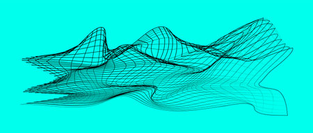 Psychedelic acid sign. Vintage icon with thin distorted mesh. Trippy grid with waves and hills....