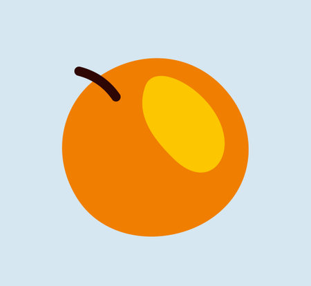 Trendy doodle icon. Simple abstract sticker with exotic orange or ripe tropical mandarin. Juicy fruit with vitamins. Freehand matisse art style. Cartoon flat vector illustration on blue backgroundのイラスト素材