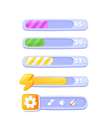 UI bars for game set. Progress bars and game or application downloads. Energy indicator. Interface...