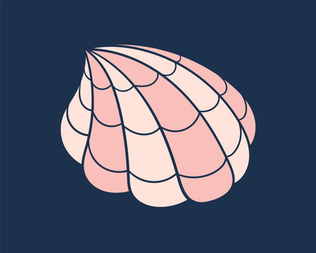 Seashell doodle concept. Pink organic patterns at shell. Nautical animal and underwater fauna. Tropics and exotic. Natural beauty. Simple flat vector illustration isolated on blue backgroundのイラスト素材