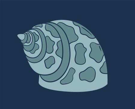 Seashell doodle concept. Blue colored shell. Nautical animal and underwater fauna. Tropics and exotic. Leaflet and booklet. Simple flat vector illustration isolated on blue backgroundのイラスト素材