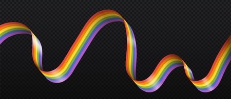 Realistic Lgbtq ribbon concept. Colorful rainbow flag on copy space. Tolerance and equality, unity. Homosexuality and lgbtq community. Isometric vector illustration isolated on transparent backgroundのイラスト素材