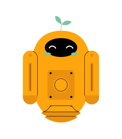 Cute robot concept. Yellow virtual assistant and robotic toy. Artificial intelligence and machine learning. Graphic element for website. Linear vector illustration isolated on white backgroundのイラスト素材