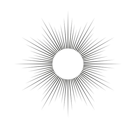 Geometric sun ray. Sunbeam and sunshine, sunburst. Minimalist creativity and artwork. Social media sticker. Bursting and blast. Linear vector illustration isolated on white backgroundのイラスト素材