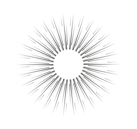 Geometric sun ray. Sunbeam and sunshine, sunburst. Minimalist creativity and artwork. Graphic element for website. Bursting and blast. Linear vector illustration isolated on white backgroundのイラスト素材