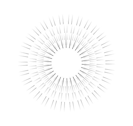 Geometric sun ray. Sunbeam and sunshine, sunburst. Minimalist creativity and artwork. Outline bursting. Poster or banner. Linear vector illustration isolated on white backgroundのイラスト素材