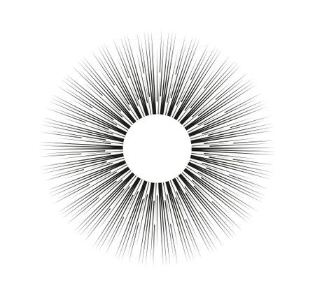 Geometric sun ray. Sunbeam and sunshine, sunburst. Minimalist creativity and artwork. Outline bursting. Graphic element for website. Linear vector illustration isolated on white backgroundのイラスト素材