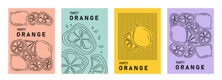 Set of fruits posters. Flyers with minimalistic slices of lemons. Summer food with vitamins....