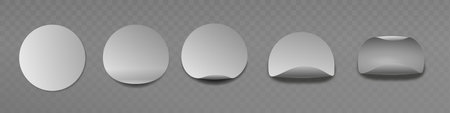 Realistic colorful stickers set. White round stickers. Circles and place for text. Memo and price tag. Advertising and marketing. 3D vector collection isolated on transparent backgroundのイラスト素材