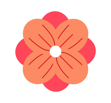 Flower icon top view. Red floral pattern. Bloom and blossom plant. Flora and wild life. Graphic element for website. Flat vector illustration isolated on white backgroundのイラスト素材