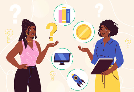 Guidance future career. Women planning development of business organization and startup. Confident entrepreneur and businesswoman. Flat vector illustration isolated on white backgroundのイラスト素材