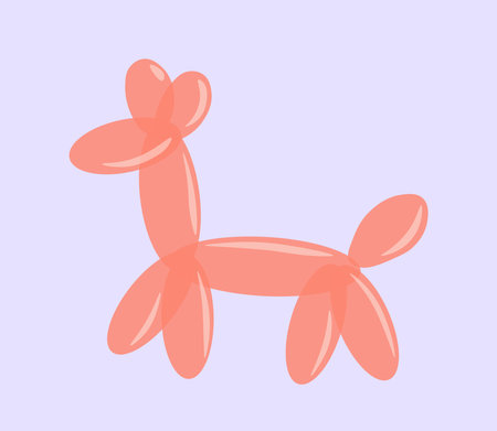 Classic 80s and 90s element. Balloon animal. Orange giraffe from air balloons. Fun and entertainment. Sticker for social networks. Flat vector illustration isolated on violet backgroundのイラスト素材
